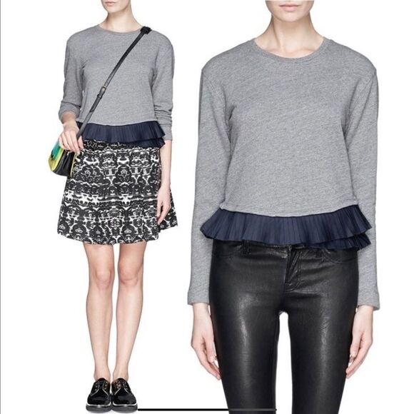 Jcrew Grey Sweatshirt w/ Navy Satin Peplum Ruffle size XS - Picture 10 of 10